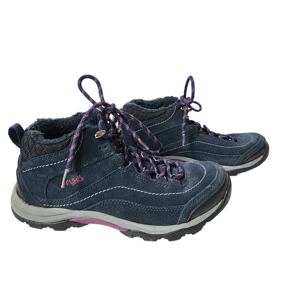 Ryka Canyon Hiking Boot Womens Size 8 Sneaker Navy Suede Lace Up Faux Fur Lined